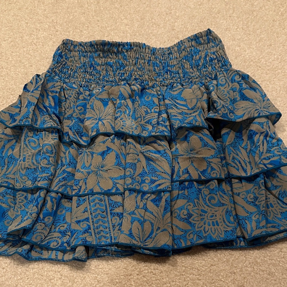 Blue and Tan Floral Women's Skirt